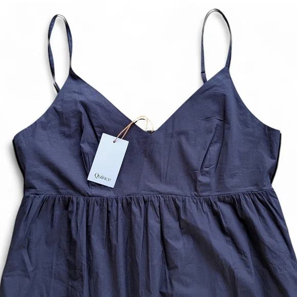 Quince Organic Cotton Navy Sleeveless Maxi Dress Smocked Back Sz L NWT - Picture 4 of 11